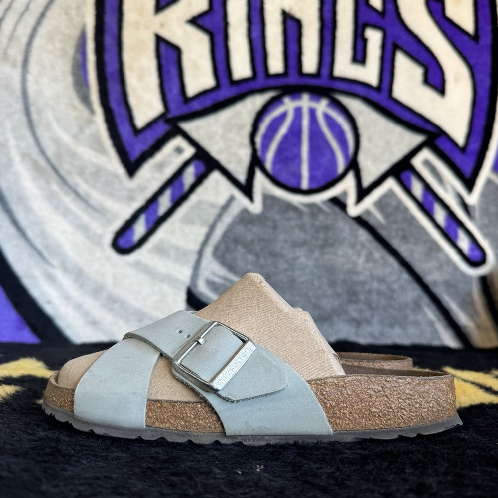 Size 37/W6 - Birkenstock Siena Big Buckle Washed Baby Blue Suede Leather Narrow